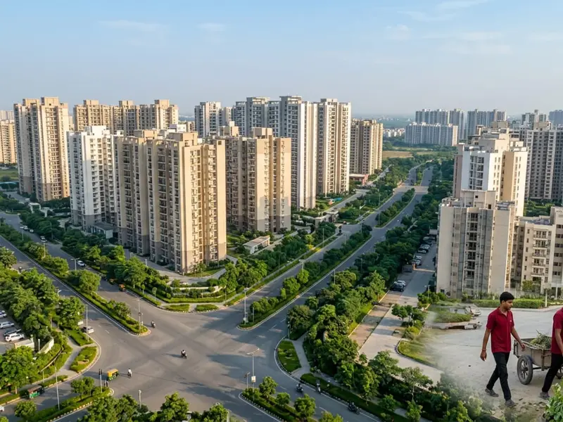 Aerial view of residential towers in Greater Noida West